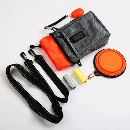 Dog Treat Pouch: Portable Pet Treat Bag with Adjustable Waist Belt, Garbage Bag, Folding Bowl Kit - Multi-function Outdoor Dog Training Bag