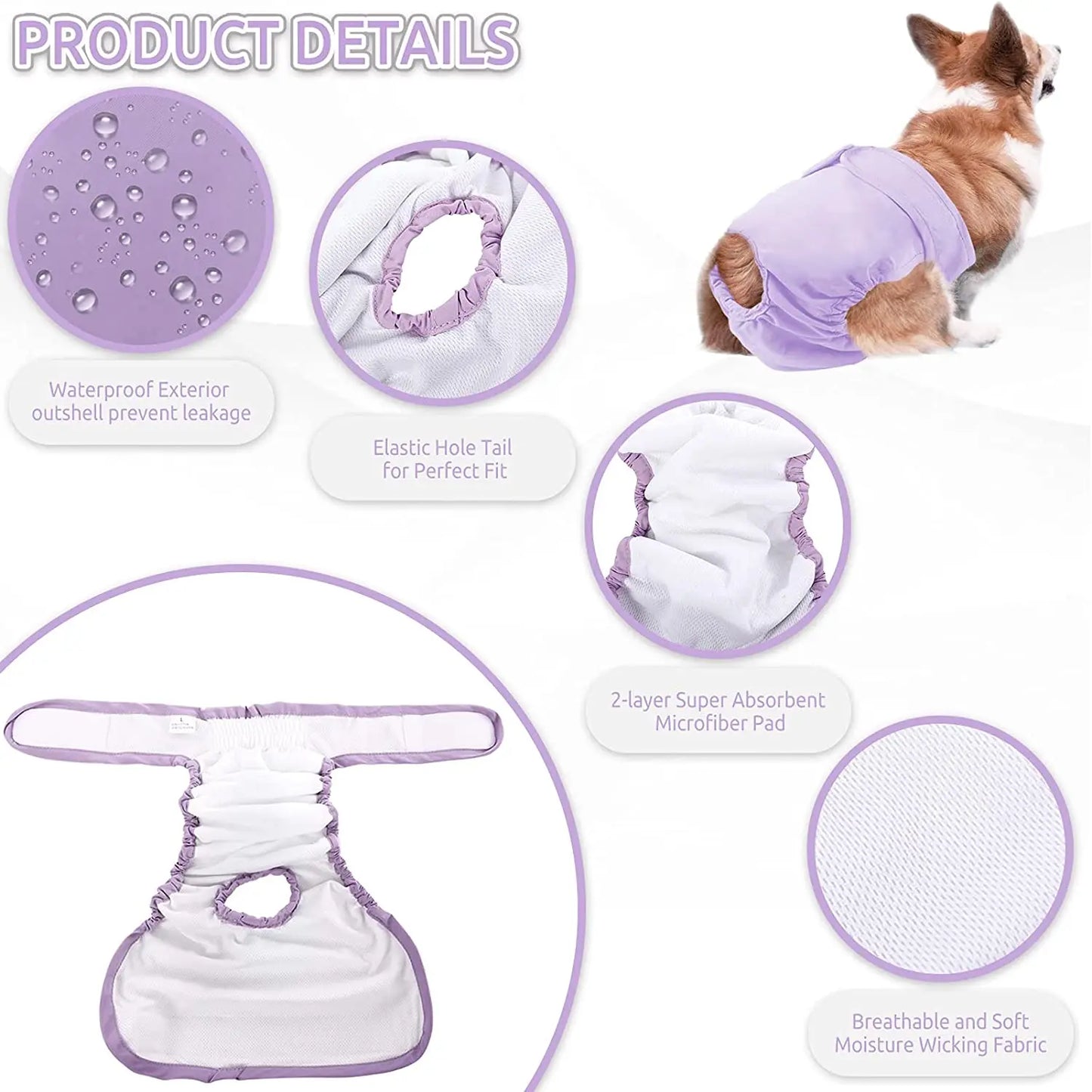 Adjustable Reusable Female Dog Diapers - High Absorbent Pet Panties for Small, Medium, and Large Dogs dog menstrual diapers