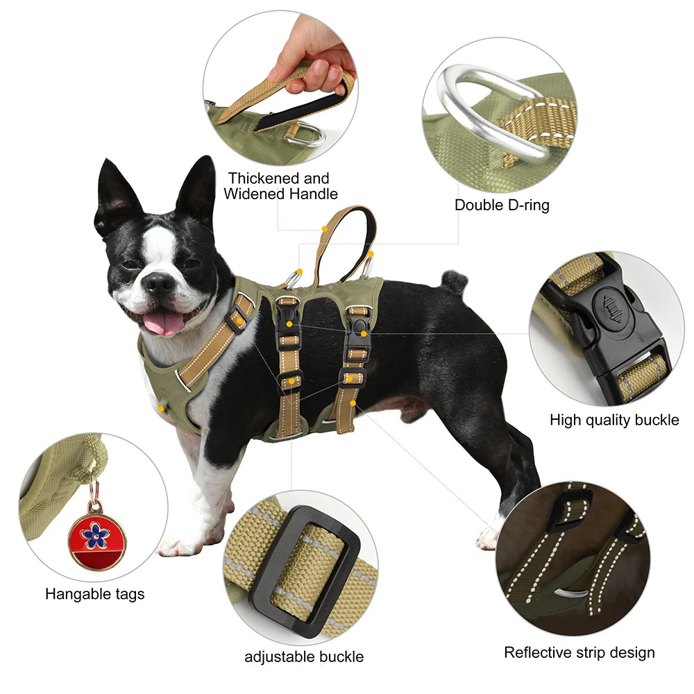 Reflective Padded Waterproof Nylon Dog Harness with Safe Buckle for Pitbulls lab dog vest