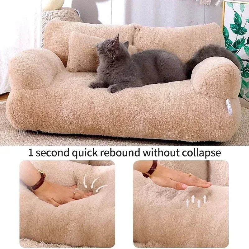 Winter Warm Pet Sleeping Cushion - Cat Bed Sofa with Detachable Plush, Kitten Dog Kennel, Non-slip Mats - Puppy House Basket Supplies for Gatos