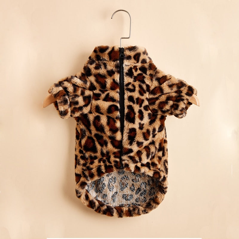 Winter Warm Pet Plush Leopard Dog Clothes For Small Dogs