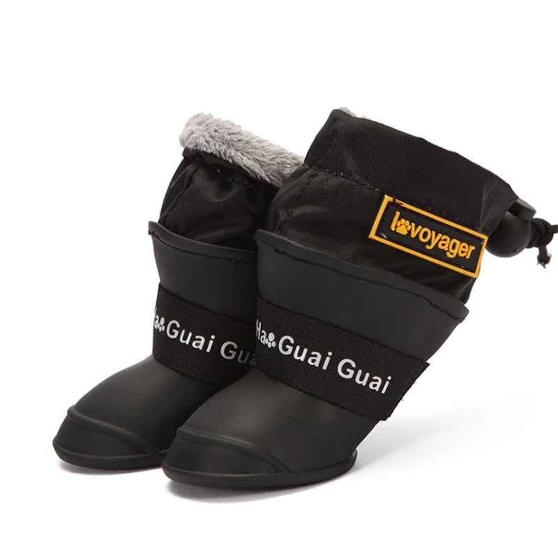 Anti-Slip Waterproof Dog Rain & Snow Boots  Fleece Lined Adjustable Rubber