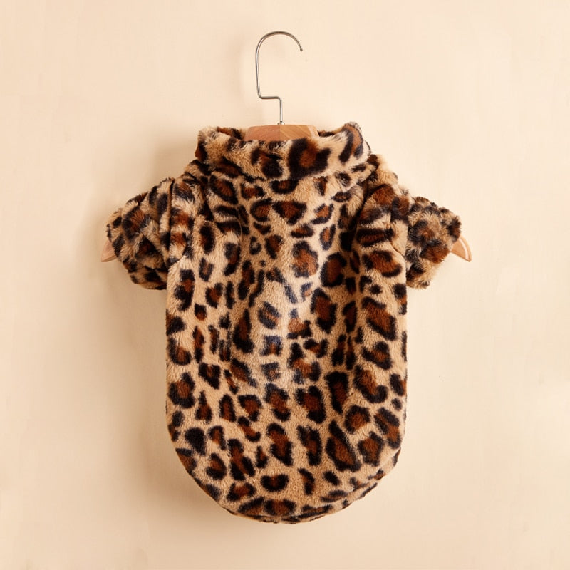 Winter Warm Pet Plush Leopard Dog Clothes For Small Dogs