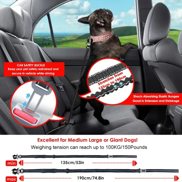 Reflective Tactical Bungee Dog Leash - Shock Absorbing, No-Pull Training Leash with Car Seatbelt for Medium and Large Dogs - Image 6