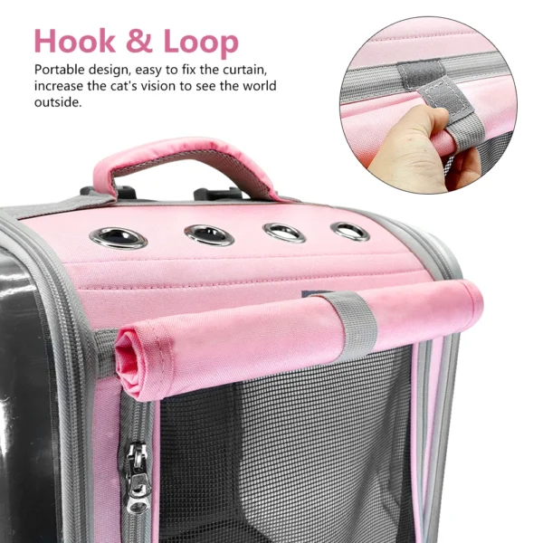 Breathable Cat Travel Backpack Pink Gray - Image 3