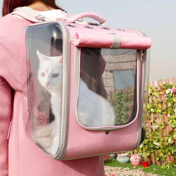 Breathable Cat Travel Backpack Pink Gray