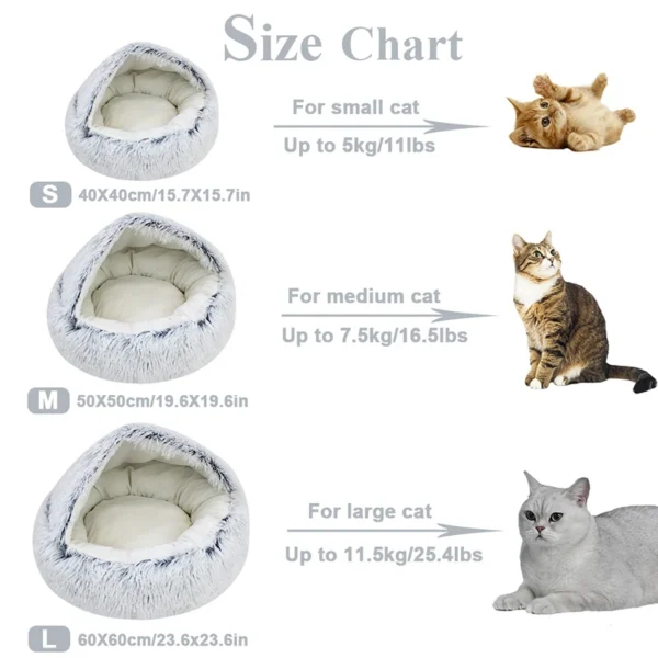 Winter Long Plush Round Cat Cushion with 2-in-1 Warm Cat Basket, Cat House, Sleep Bag, and Kennel for Small Dogs and Cats - Image 6