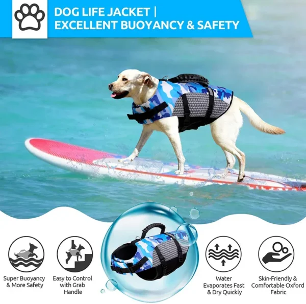 Reflective Camo Dog Life Jacket For Water Safety Dog Vest With Flotation XS S M L XL XXL - Image 3