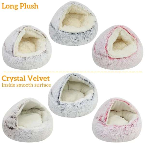 Winter Long Plush Round Cat Cushion with 2-in-1 Warm Cat Basket, Cat House, Sleep Bag, and Kennel for Small Dogs and Cats - Image 5