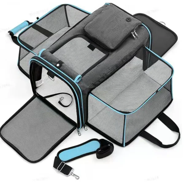 Large Capacity Cat Carrier with Reflective Tape – Expandable & Foldable Soft Dog Travel Bag