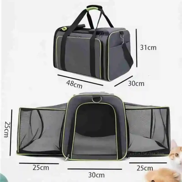 Large Capacity Cat Carrier with Reflective Tape – Expandable & Foldable Soft Dog Travel Bag - Image 5