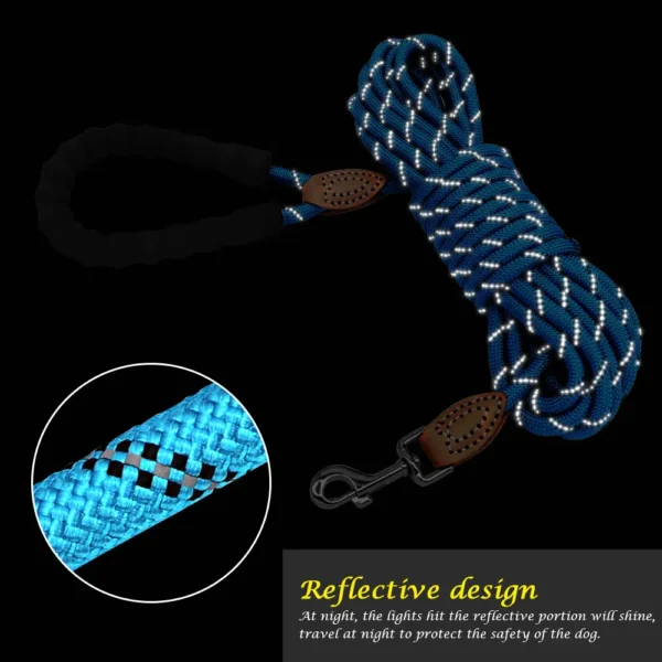 Durable Nylon Reflective Dog Leash with Handle – 3M to 15M Lead Rope for Small & Large Dogs, Ideal for Pugs – Blue - Image 2