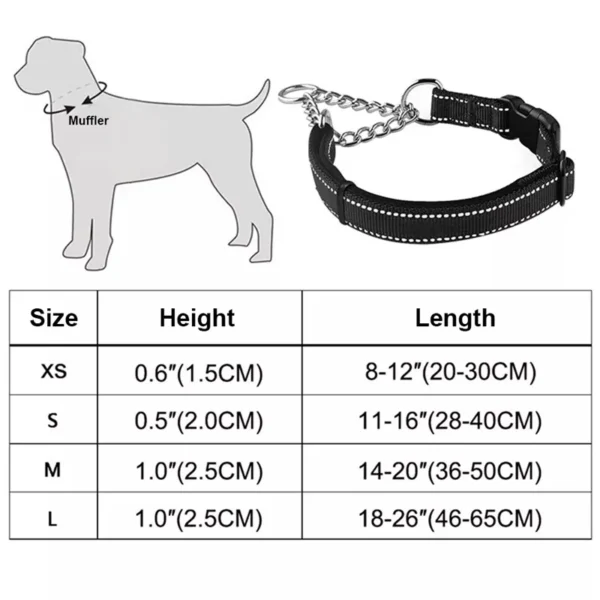 Reflective Adjustable Dog Collar with Stainless Steel Chain for Small, Medium & Large Dogs – Safe, Durable, and Ideal for Training - Image 6