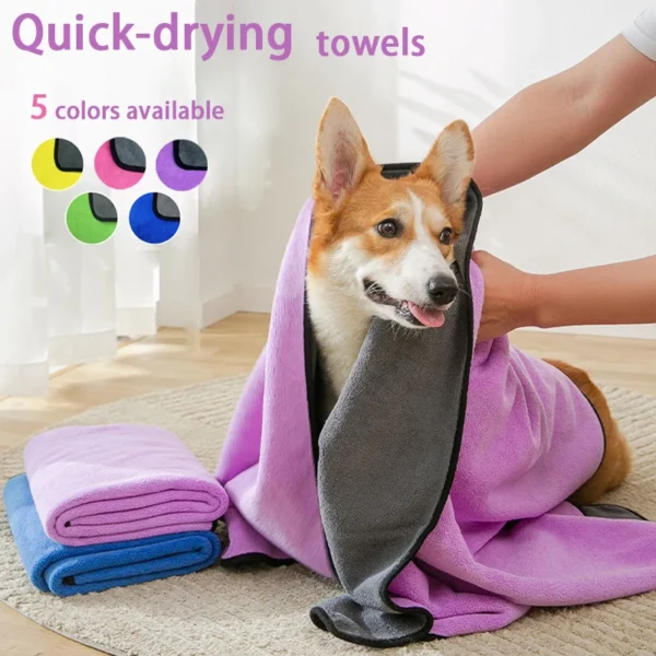 Quick-Dry Pet Towel for Dogs and Cats - Soft, Absorbent Fiber Bathrobe for Convenient Pet Cleaning