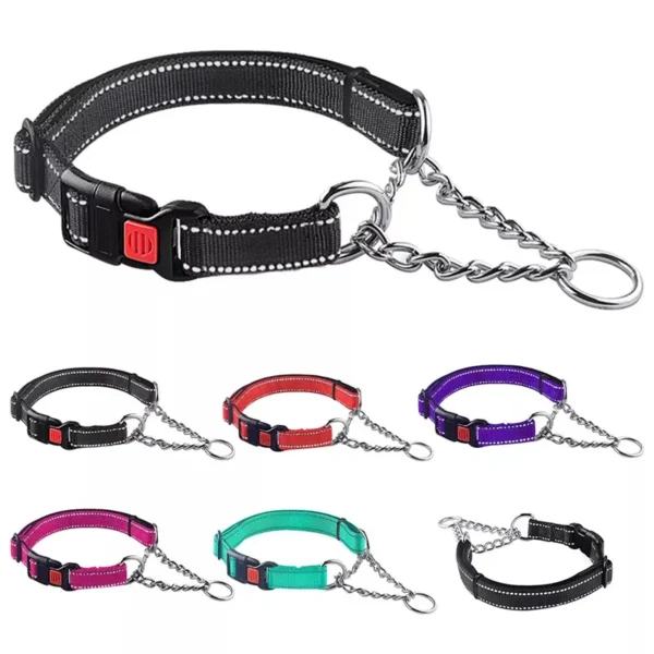 Reflective Adjustable Dog Collar with Stainless Steel Chain for Small, Medium & Large Dogs – Safe, Durable, and Ideal for Training