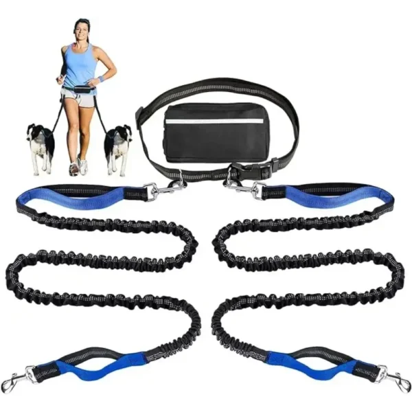 Hands-Free Dog Leash for Running, Walking, Hiking & Training – Reflective Bungee, Adjustable Waist Belt, Double Handle, Shock Absorption