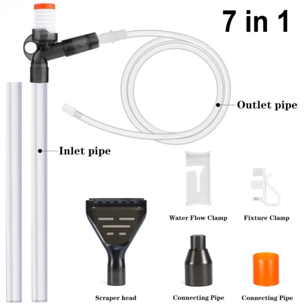 Adjustable Aquarium Gravel Cleaner Kit with Press-Type Siphon Pump, Glass Scraper, and Water Flow Control for Fish Tank Sand Cleaning - Image 5