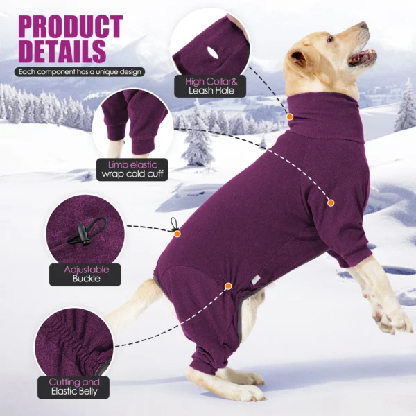 Windproof Fleece Winter Dog Jumpsuit with High Collar – Warm, Adjustable, and Soft 4-Leg Overalls for Large Dogs - Image 2