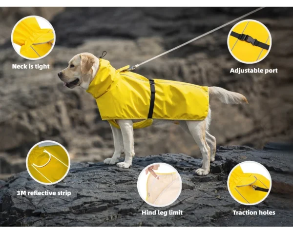 Waterproof Dog Raincoat Poncho for Medium & Large Breeds - Ideal for Labrador, Golden Retriever, Corgi - Image 7