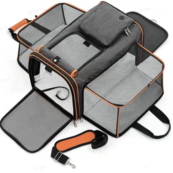 Large Capacity Cat Carrier with Reflective Tape – Expandable & Foldable Soft Dog Travel Bag - Image 3