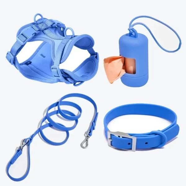 4-Piece Dog Walking Set: Anti-Bite Chest Harness, Traction Rope, Collar & Waste Bags Box