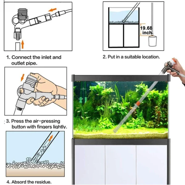 Adjustable Aquarium Gravel Cleaner Kit with Press-Type Siphon Pump, Glass Scraper, and Water Flow Control for Fish Tank Sand Cleaning - Image 6