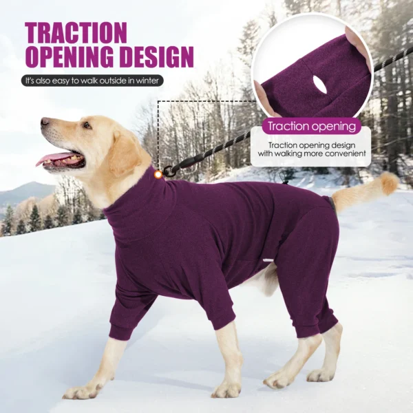 Windproof Fleece Winter Dog Jumpsuit with High Collar – Warm, Adjustable, and Soft 4-Leg Overalls for Large Dogs - Image 3