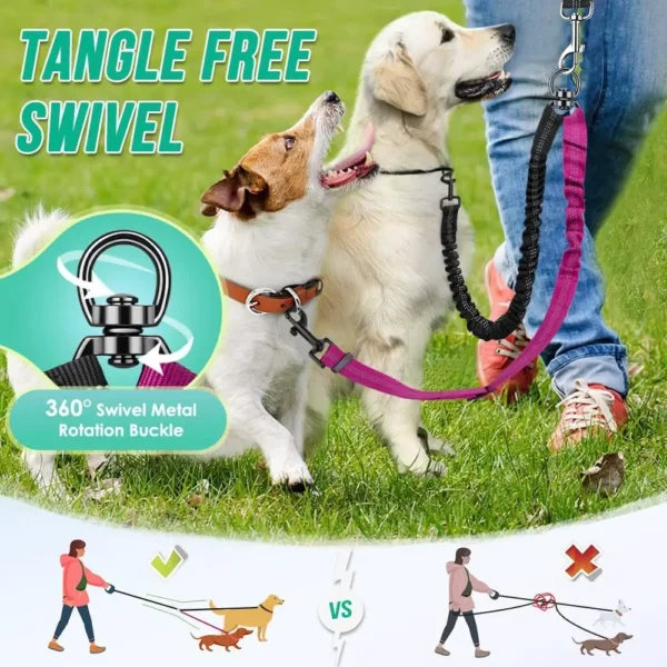 16ft Dual Dog Leash Attachment for Training – Adjustable, Shock Absorbing Bungee Leashes for Small to Large Dogs - Image 3