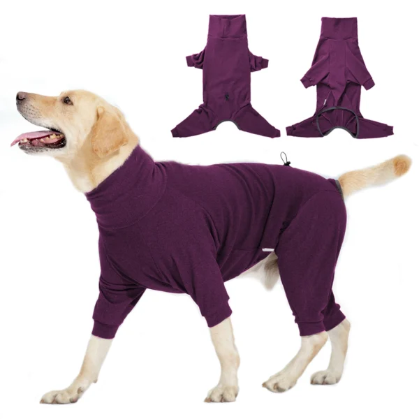 Windproof Fleece Winter Dog Jumpsuit with High Collar – Warm, Adjustable, and Soft 4-Leg Overalls for Large Dogs